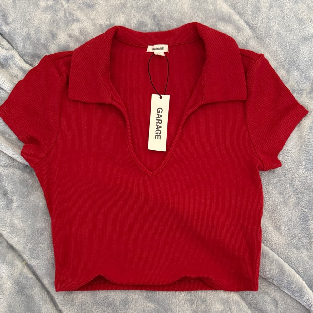 Garage Red Collared Crop Top